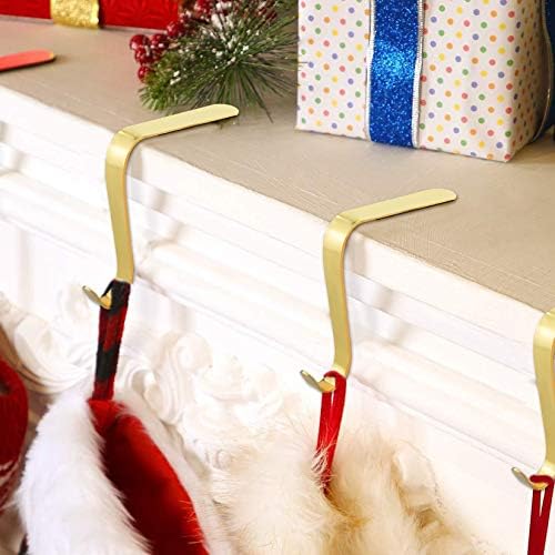 Christmas Stocking Holders Metal Stocking Hangers Non-Slip Christmas Stocking Hooks for Fireplace Mantle (Gold)