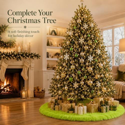 AOGU 72 Inch Faux Fur Christmas Tree Skirt Green Plush Skirt for Merry Christmas Party Christmas Tree Decoration