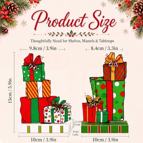 Amyhill 2 Pcs Christmas Table Decorations 5.9 Inch Xmas Gift Box Wood Signs