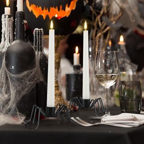 Mumufy 3 Pack Black Spider Taper Metal Candle Holders Halloween Candlestick Holders Spider Candle Stick Holder Fits 3/4 Inch Candles for Halloween Dining Table Home Spooky Party Decor
