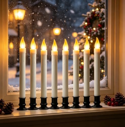 Christmas Window Candles, 10in Flameless Taper, Black, 6pcs