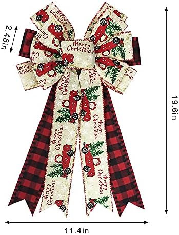 Large Christmas Bow for Wreath, Red Black Buffalo Plaid Bows for Front Door Wall Fence Decor, Tree Truck Snowflake Christmas Wreath Bow Tree Topper Bow for Winter Christmas Party Decoration Supplies