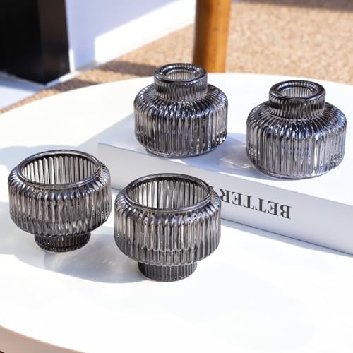 Woho Smoky Grey Candlestick Holders Set of 4 for Halloween/Daily Home Decor