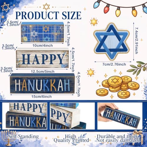 Lineshading 4 Pcs Wooden Hanukkah Block Signs Farmhouse Tiered Decor