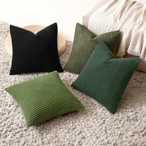 MIULEE Soft Corduroy Decorative Throw Pillow Covers Neutral Green 18x18