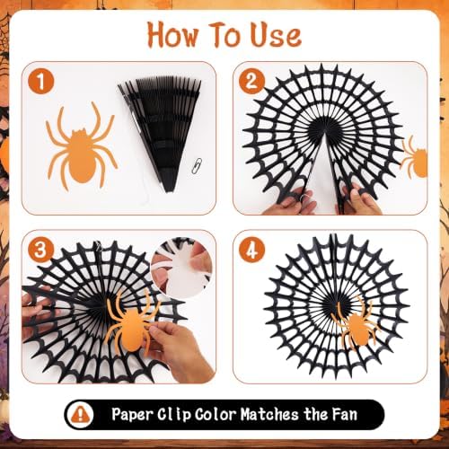 SUNBEAUTY Halloween Decorations Hanging Spider Web Paper Fan Spiderweb Pumpkin Ghost Bat Wall Stickers Black White Orange Halloween Party Decor Indoor Outdoor Scary Home Haunted Party Supplies