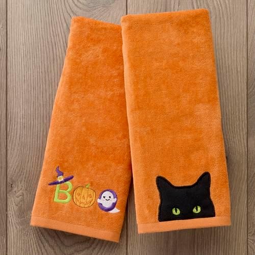 SKL Home Halloween Boo Hand Towel Set-2pc, 100% Cotton, Embroidered, Orange