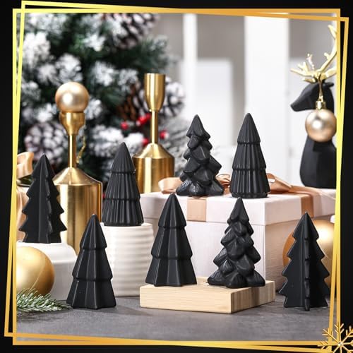 Nuenen 8 Pcs Black Ceramic Christmas Tree Decor Winter Decoration, Classic