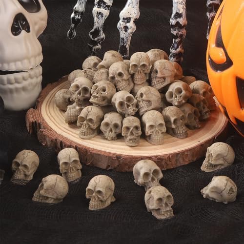 50pcs Halloween Mini Skulls Miniature Resin Skeleton Head Party Decorations