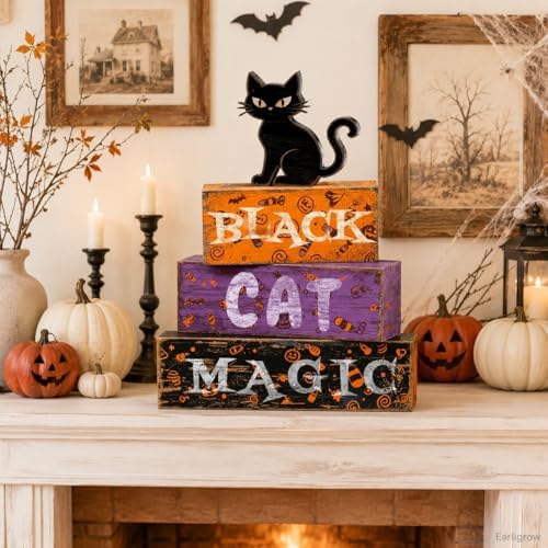 Black Cat Halloween Decor Indoor, Halloween Table Decorations for Home
