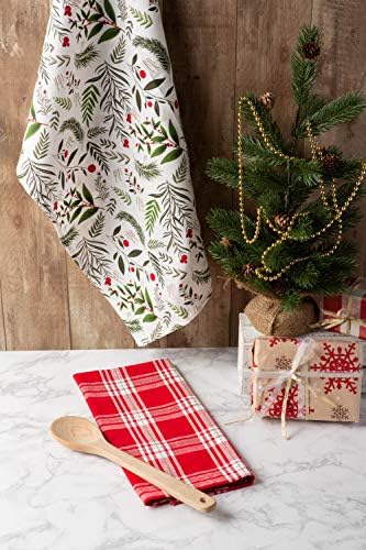DII Christmas Kitchen Collection Printed Dishtowel Set, 18x28, Boughs of Holly, 2 Piece