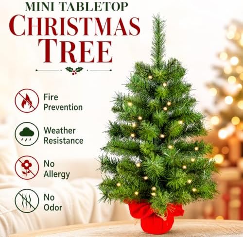 2ft Pre-lit Artificial Mini Christmas Tree,Small Xmas Tree