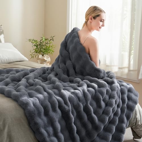 BENVWE Faux Fur Throw Blanket for Couch Bed - Fluffy Soft Thick Bubble Blanket for Living Room Home Decor - Fathers Day