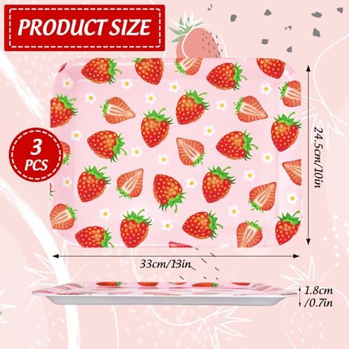 JarThenaAMCS 3Pcs Strawberry Serving Trays Red Pink Berry Flower Platter Cute Fruit Serving Dishes for Birthday Baby Shower Party Sharing Snacks Fruit Dessert Candy