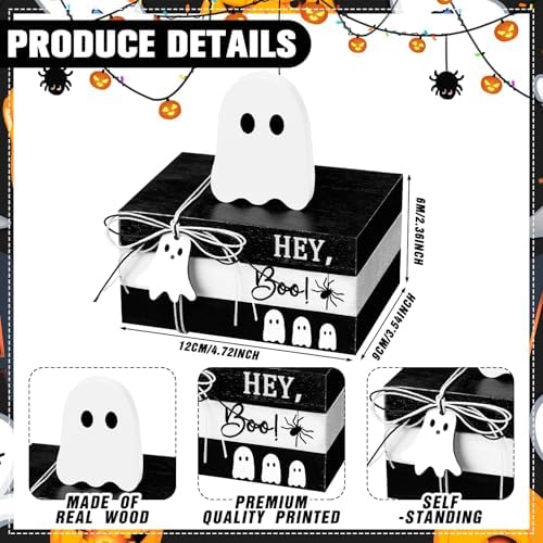 GlikCeil 4 Pcs Halloween Ghost Table Decorations Spooky Wooden Signs,White