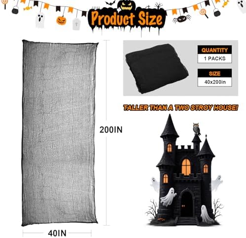 Land Guard Halloween Gauze Cloth, Black Creepy Cloth, 40×200 Inch Creepy Fabric Halloween for Haunted House Supplies, Party Outdoor, Indoor