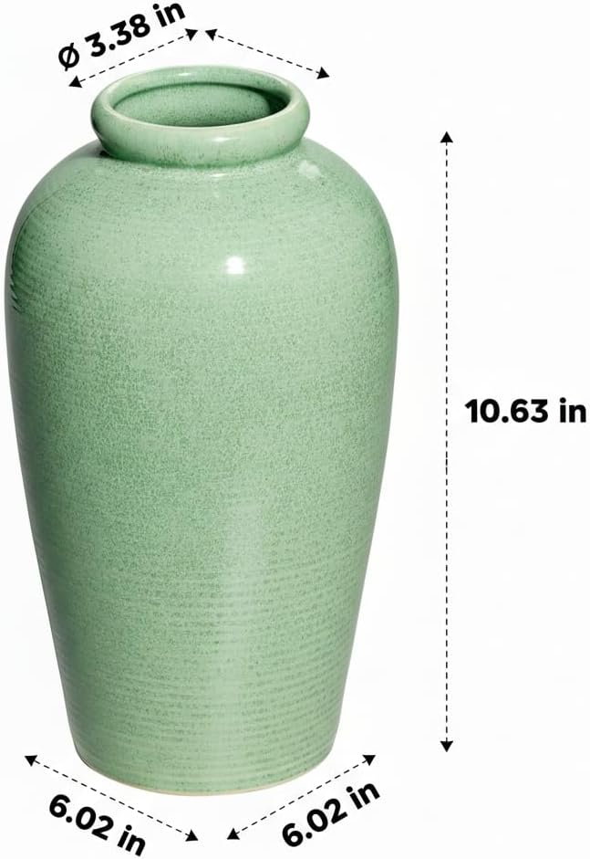 Ceramic Vase / Tall Modern Flower Vase for Pampas Grass / 11 Inch / Green
