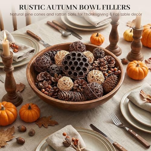 DomeStar 38 PCS Pine Cone Set for Bowl Centerpiece, Natural Bowl Fillers