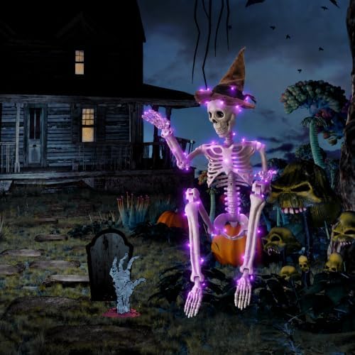3FT Posable Skeleton Halloween Decor: LED String Lights for Yard & Porch