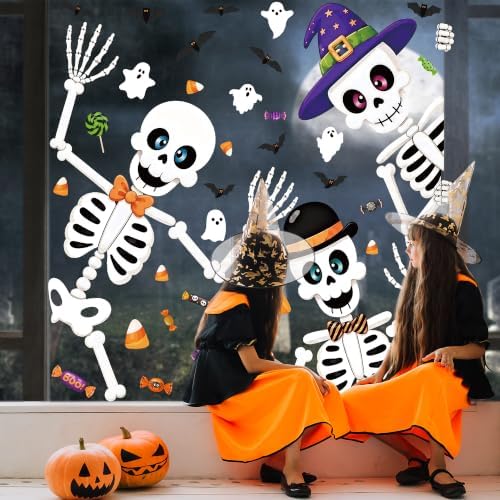 9 Sheets Halloween Party Decor, Skeleton Halloween Window Clings for Glass