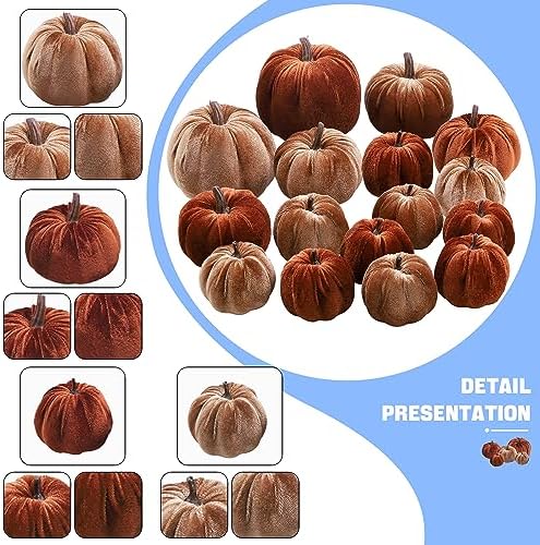 Woration 16pcs Fake Velvet Cloth Pumpkins for Fall Thanksgiving Halloween