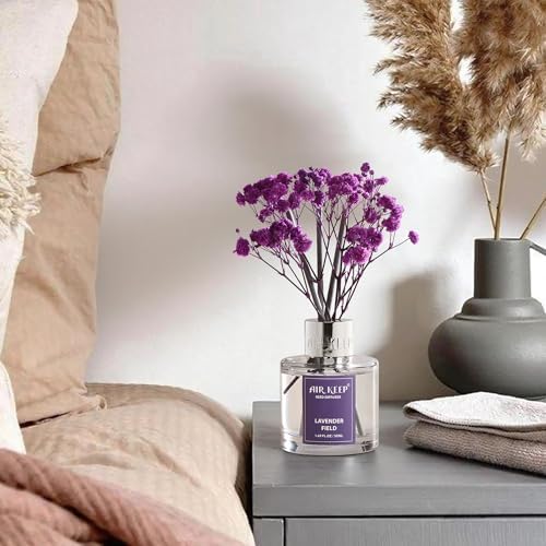 Airkeep Reed Diffuser Set,1.69 fl oz (50 ml) - Lavender Field Oil Diffusers with 8 Reed Sticks,Home Fragrance Reed