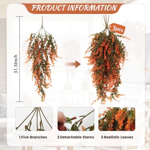 RECUTMS Fake Fall Monkey Plants 3Pcs Artificial Hanging Eucalyptus Vine