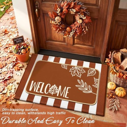 Tinideya 2 Pcs Fall Door Mat Outdoor Layered Autumn Leaves Welcome Mat