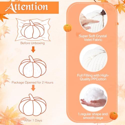 HunnmingRe 6 Pcs Pumpkin Decor Large 6 Inch Crochet Fall White Pumpkins