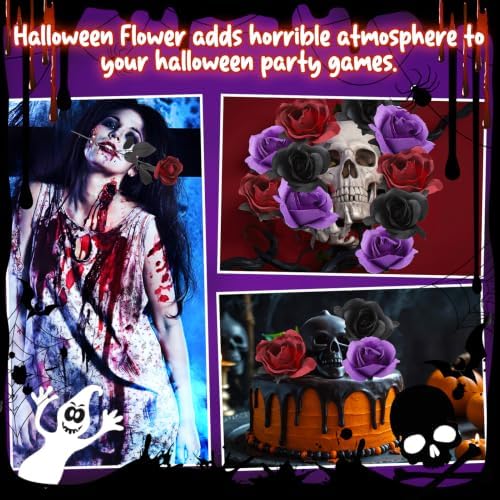 36 Pcs Black Purple Red Artificial Roses with Black Long Stems