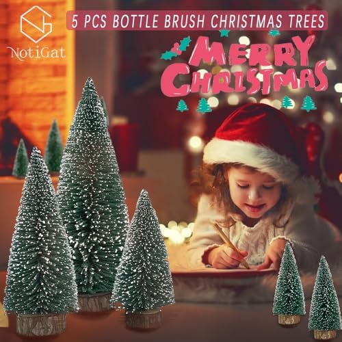 mini Christmas Tree Bottle Brush Christmas Trees with Wooden Bases Christmas Decorations for Party Table top decer Christmas Tree （5pcs）