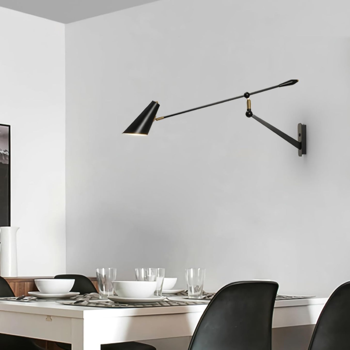 Adjustable Directional Plug in wall Light Swing arm, Unique Long Pole wall Lamps for Living Room Sofa Background Wall