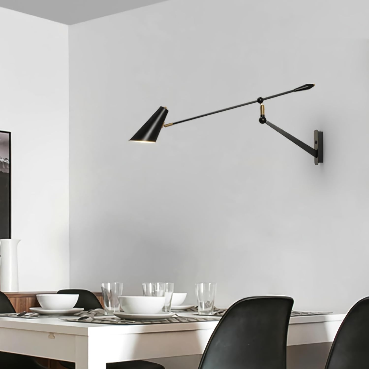 Adjustable Directional Plug in wall Light Swing arm, Unique Long Pole wall Lamps for Living Room Sofa Background Wall