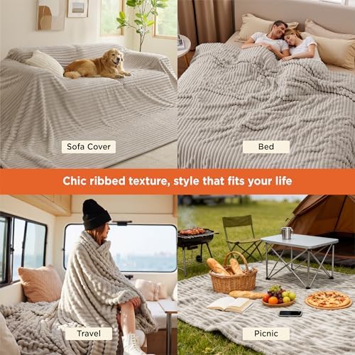 Bedsure Extra Soft Large Fleece Blanket for Bed Beige 120"x120"