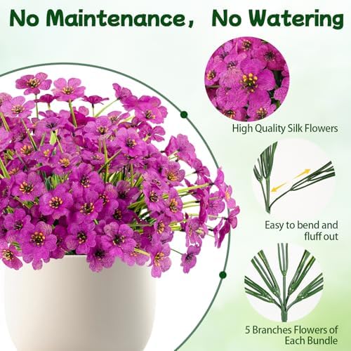 24 Bundles Artificial Flowers for Outdoors UV Resistant Faux Plants, Purple