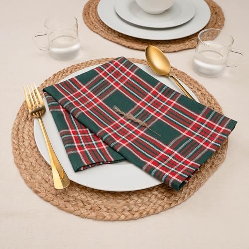 Blue Needles Gingham Buffalo Plaid Cotton Dinner Napkins Set of 12-18"x18"