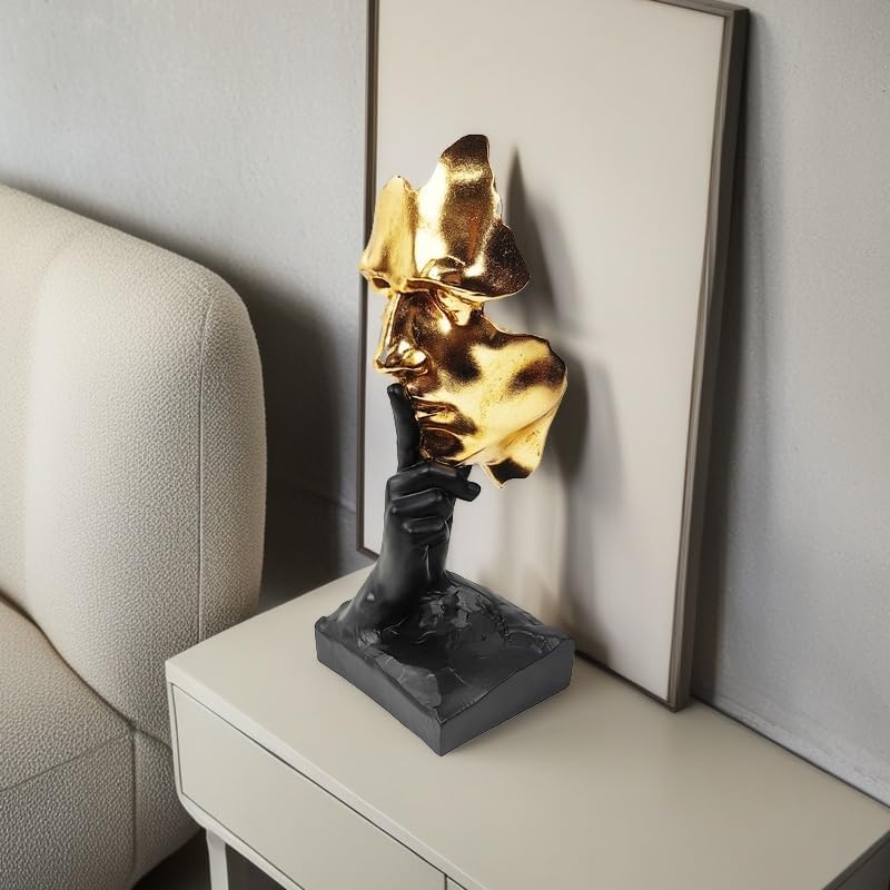 Thinker Statue-Silence is Gold-Abstract Art Figurine Decor / Black