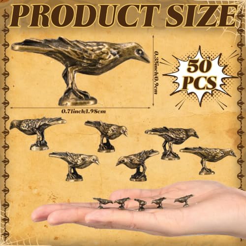 Civaner 50 Pcs Halloween Mini Brass Figurine Miniature, Crow