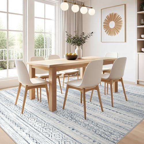 Nakagishi 9x12 Area Rugs Living Room: Washable Boho Large Neutral Soft Farmhouse Rug Stain Resistant Modern Indoor