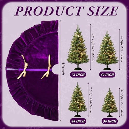 Velvet Christmas Tree Skirt, 36 Inches, Bow Style, Purple