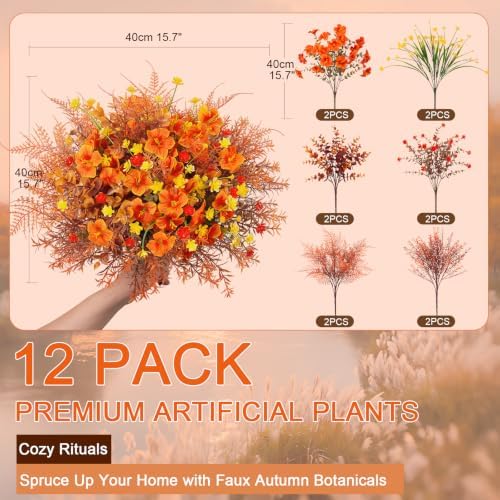INQCMY Fall Artificial Flowers for Outdoors Planter Fake Plants 12 Bundles