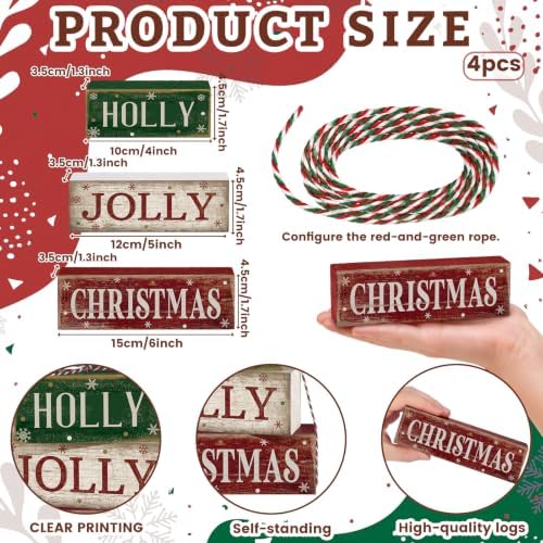 Moucuny 4 Pcs Christmas Table Decoration for Home Rustic Jolly Stacked Sign