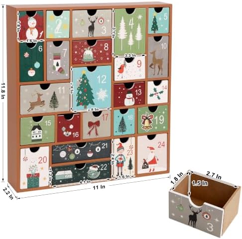 SAND MINE Wooden Christmas Advent Calendar with 24 Drawers, Countdown to Christmas Refillable Wooden Advent, Terracotta