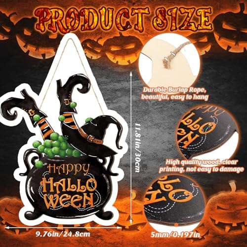 Barydat Happy Halloween Witch Cauldron Wreath Welcome Front Door Sign