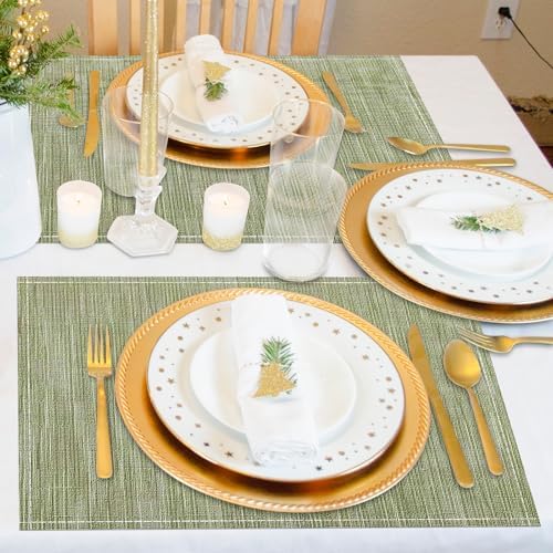 Niviy Green Placemats Set of 8, 12x18 Inch Washable Easy to Clean Heat-Resistant Anti-Skid Sage Green Placemats for Holiday Party Kitchen Dining Room Decoration