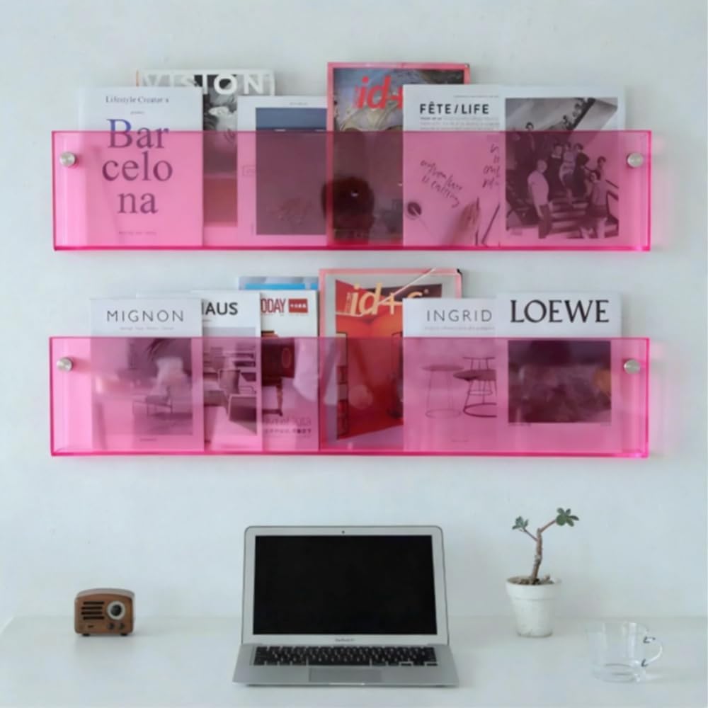 ROYALITA 2-Pack Acrylic Magazine Holder Brochure Holder, Pink 36 Inch | Record Magazine Rack, Fashion Floating