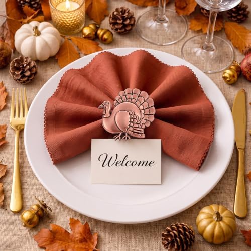 EBoot 16 Pcs Fall Thanksgiving Napkin Ring Set, Cute Turkey, Metal