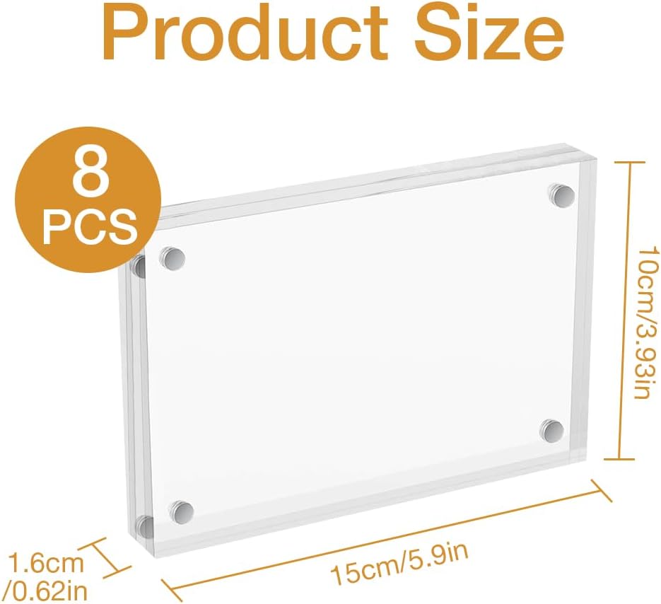 8 Pack 4 x 6 Acrylic Picture Frames, 20mm Magnetic Floating Photo Frames | Clear Frameless Magnetic Double Sided Photo