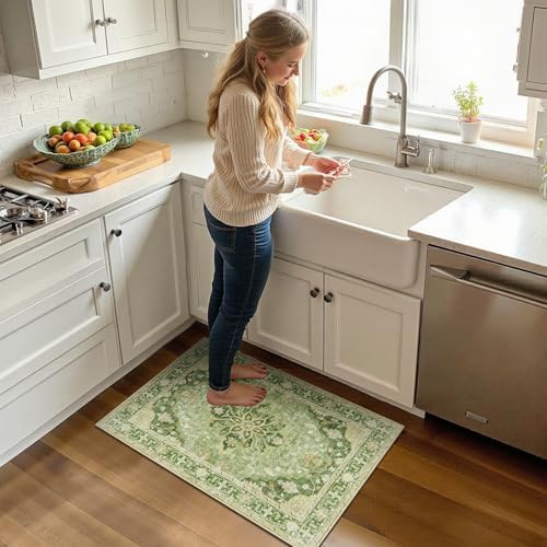 RELEANY Washable Area Rug, Small 2'x3', Green/Yellow