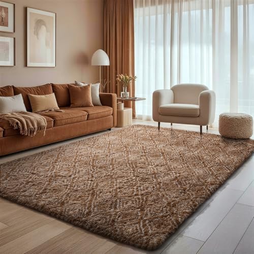 Ophanie Area Rugs for Bedroom Living Room,Color Brown and White,Size 6' x 9',Shape Rectangular